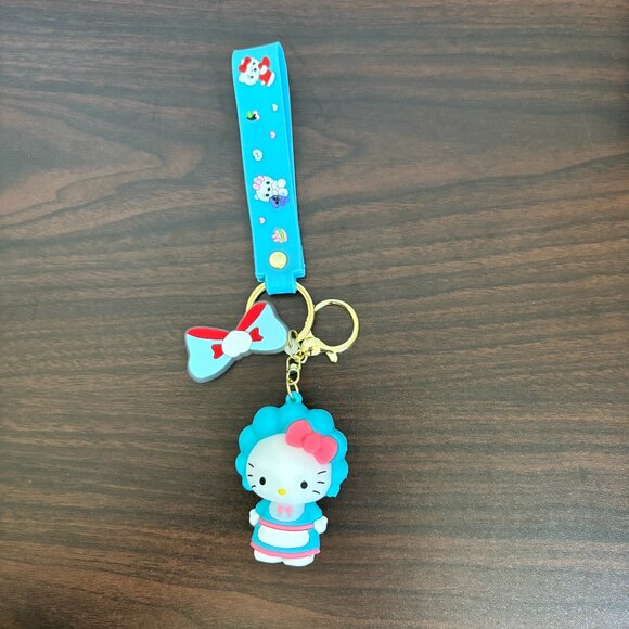 Hello Kitty Keychains Car Key Ring Bow Wristlet Keychain Unbranded New Blue - Picture 1 of 4